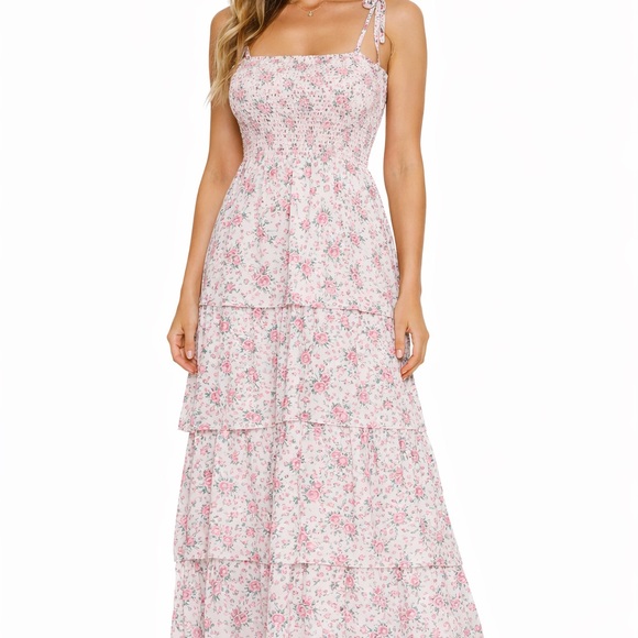 LoveShackFancy Dresses & Skirts - LoveShackFancy Pink Floral Tiered Maxi Dress